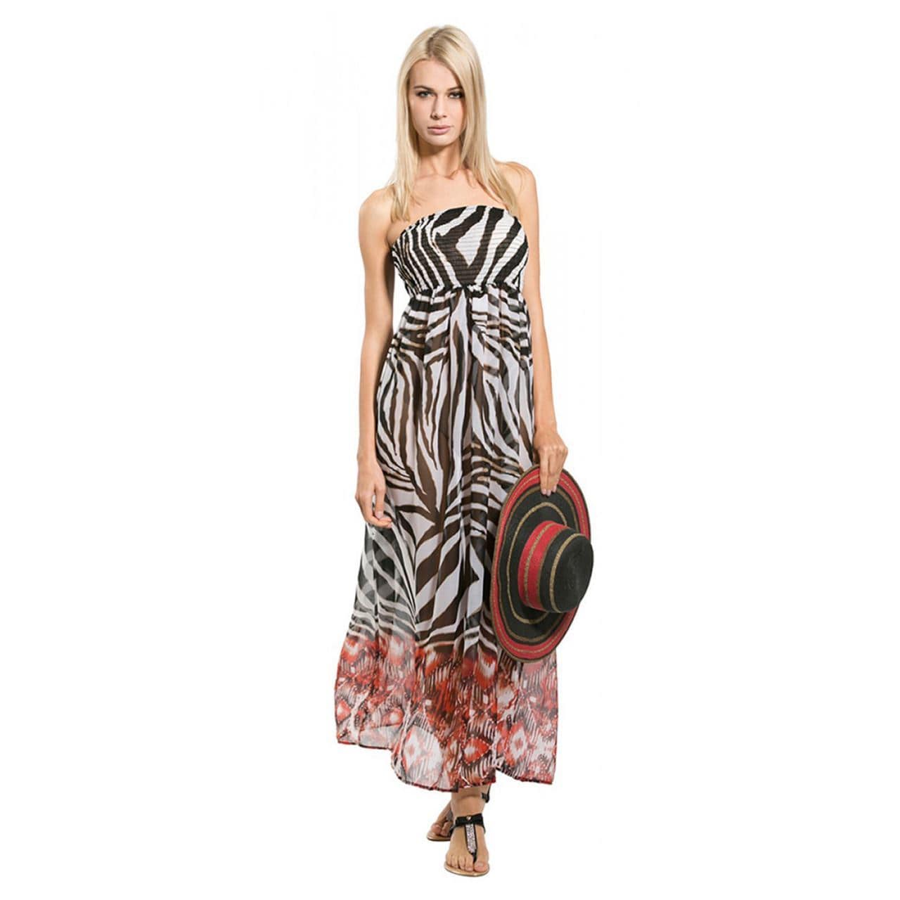 Womens Maxi Dress Strapless Lightweight Beachwear (caramba) – Xs-stock 