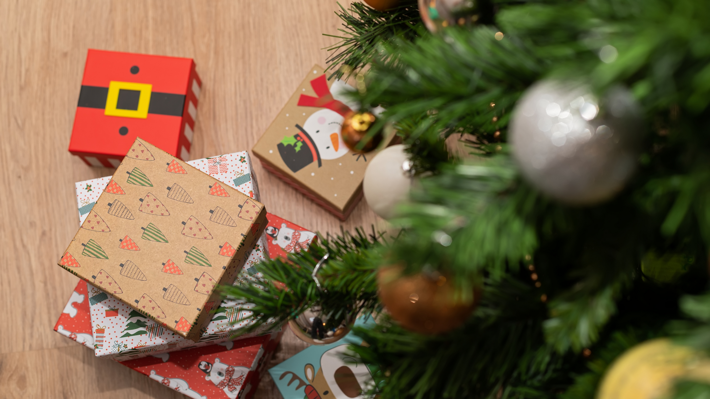 christmas gift boxes under the christmas tree