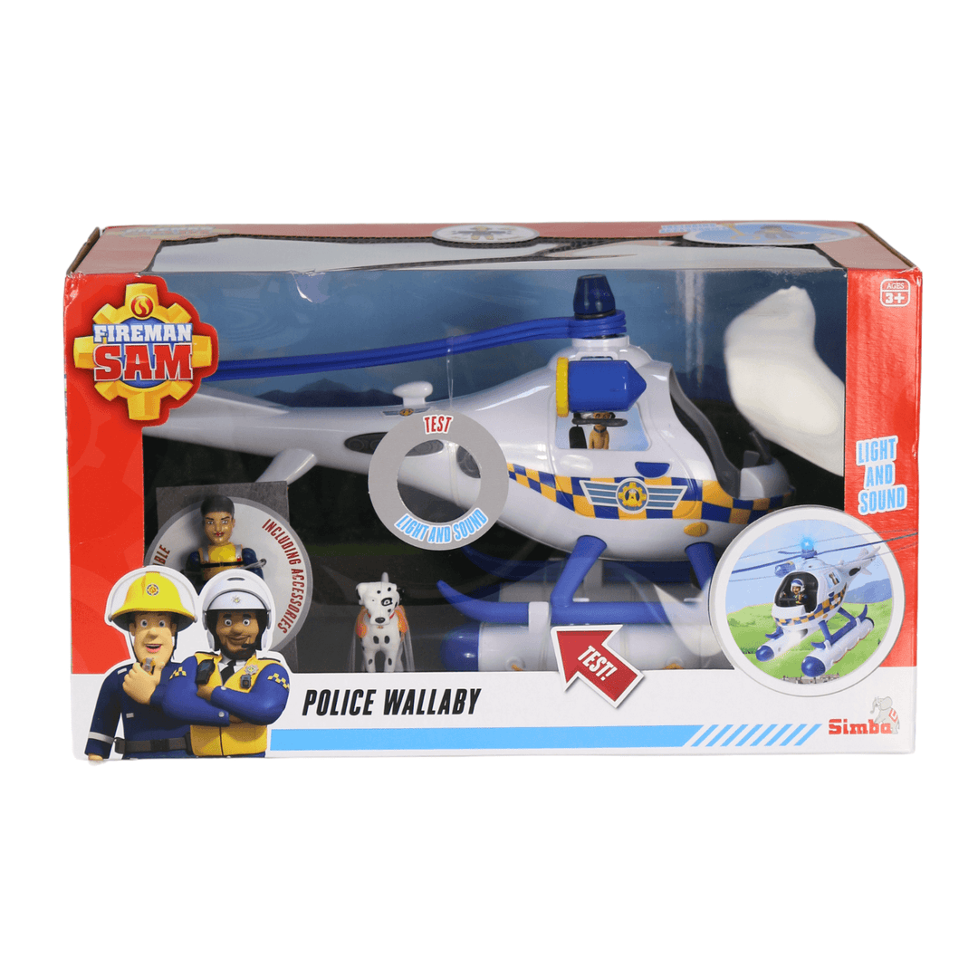 fireman sam police wallaby with light and sound features dalmation dog and female action figure