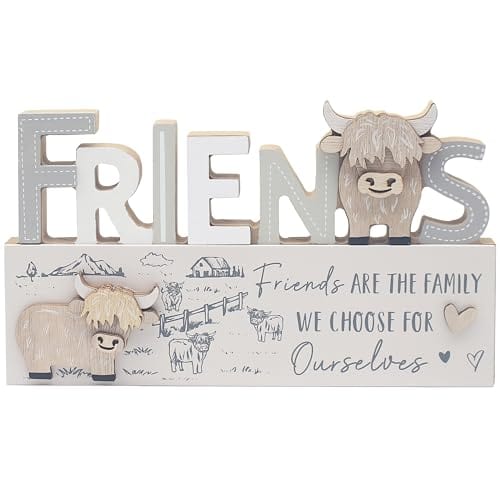 Highland Cow Friends are the family we choose quote wooden plaque