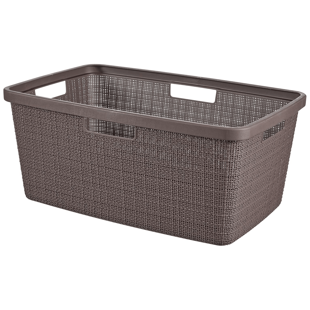 curver jute woven effect laundry basket with a carry handle on all four sides