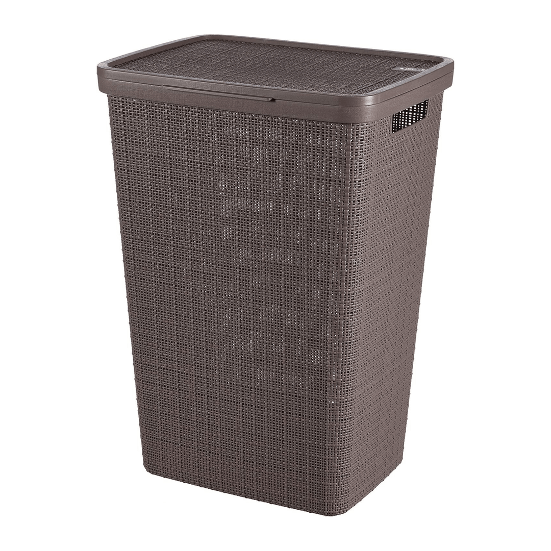 curver jute laundry hamper with lid in brown colour