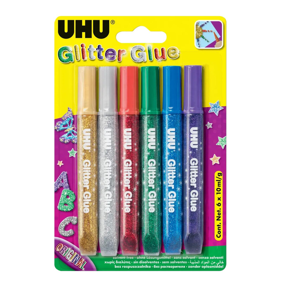 Pack of 6 coloured glitter glue by UHU