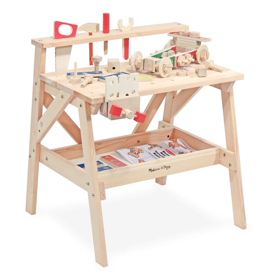 Melissa & Doug solid wood workbench with construction tools and ideas booklet