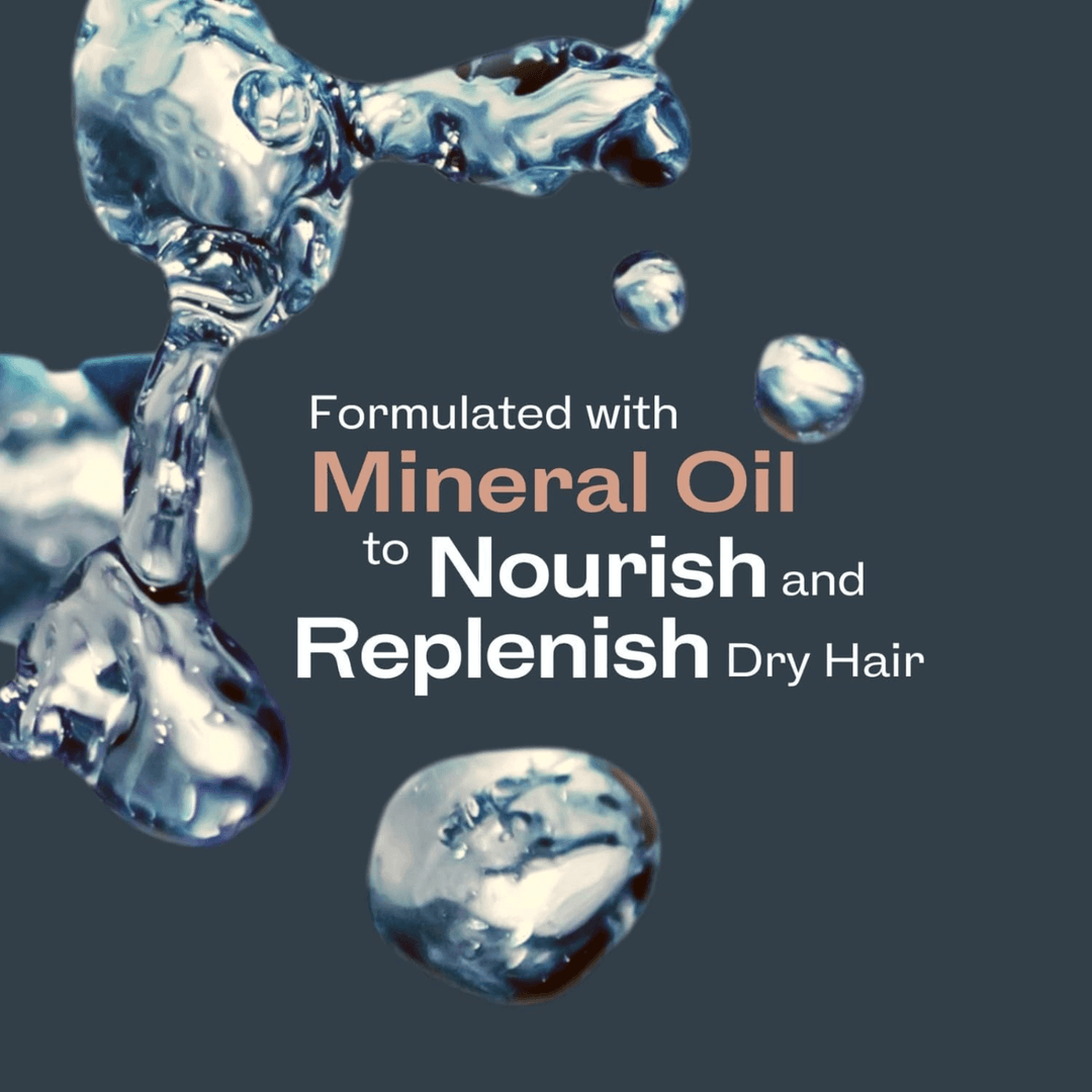 formulated with mineral oil to nourish and replenish dry hair graphic