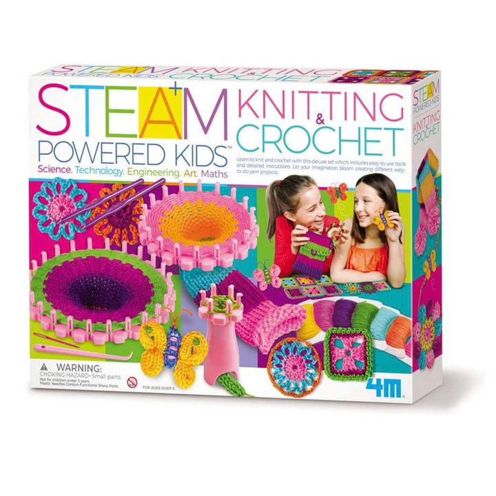 4M STEAM Kids Knitting & Crochet Kit - Fun Craft Projects for Creative Learning