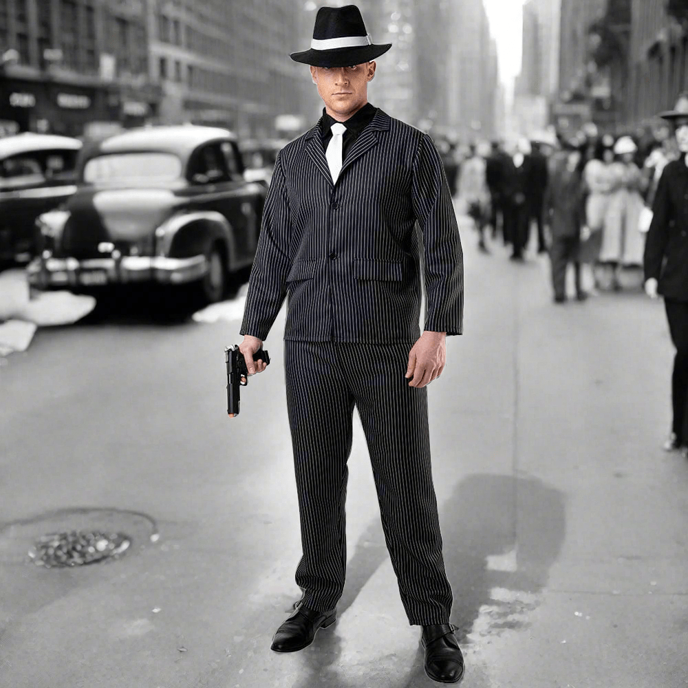 1950s Gangster outfit with hat and toy plastic gun