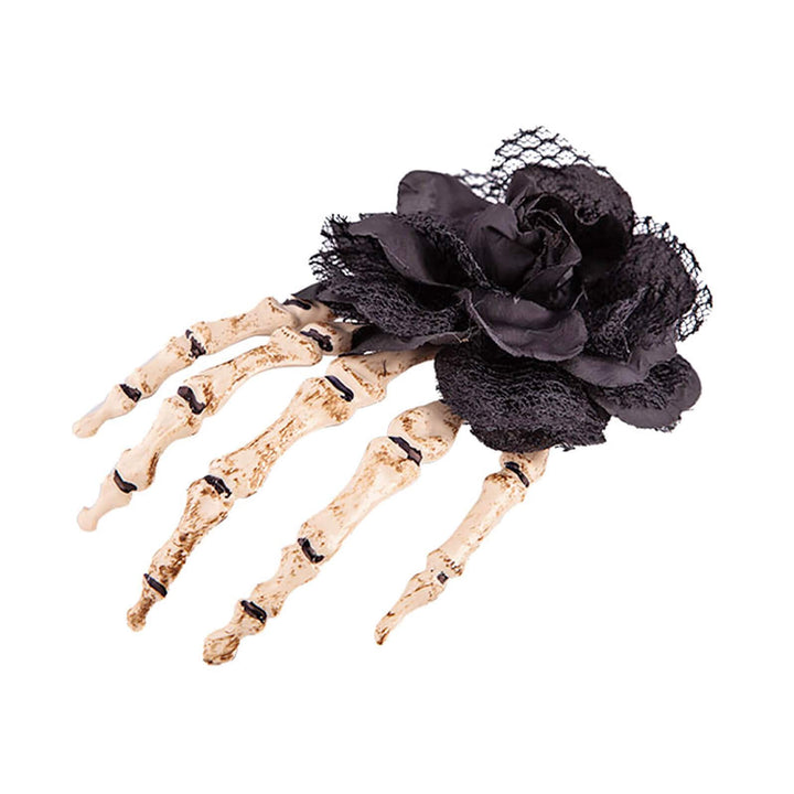 Skeleton Rose Hair Clip Black Flower Hand Fancy Dress