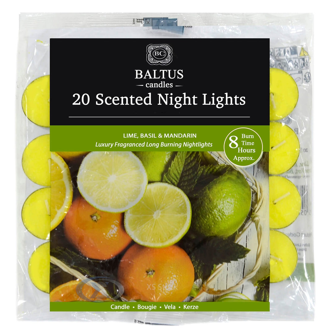 Baltus 20 Pack of Scented Tealight Night Lights Candles 8hr Burn Lime, Basil & Mandarin