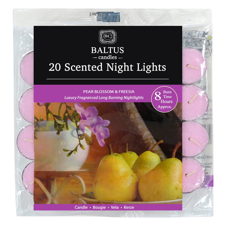 Baltus 20 Pack of Scented Tealight Night Lights Candles 8hr Burn Pear Blossom & Freesia