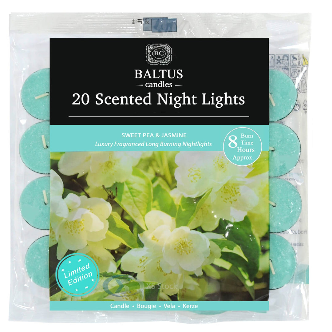 Baltus 20 Pack of Scented Tealight Night Lights Candles 8hr Burn Sweet Pea & Jasmine