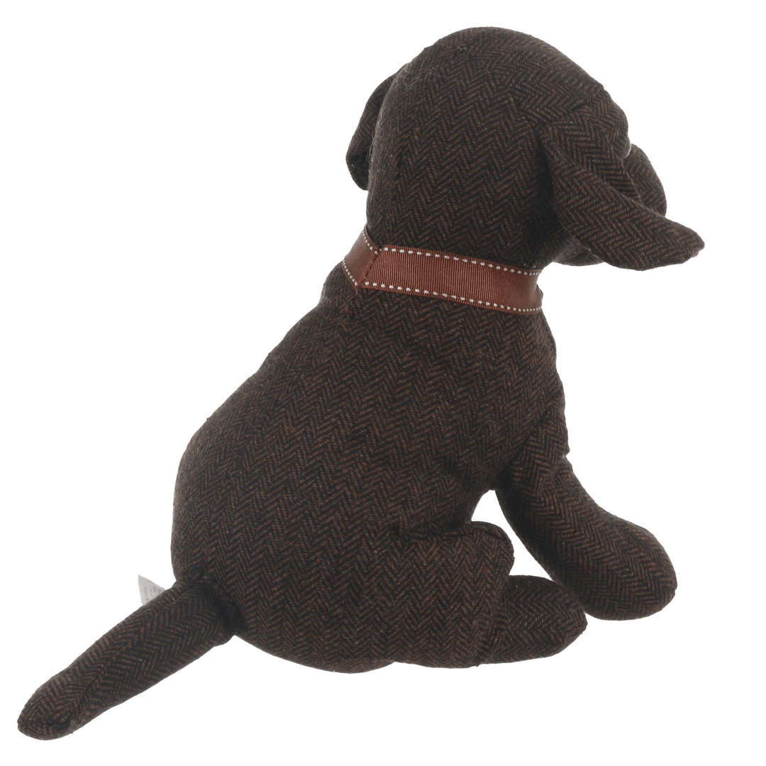 back view of dog door stop with tail and brown colour collar