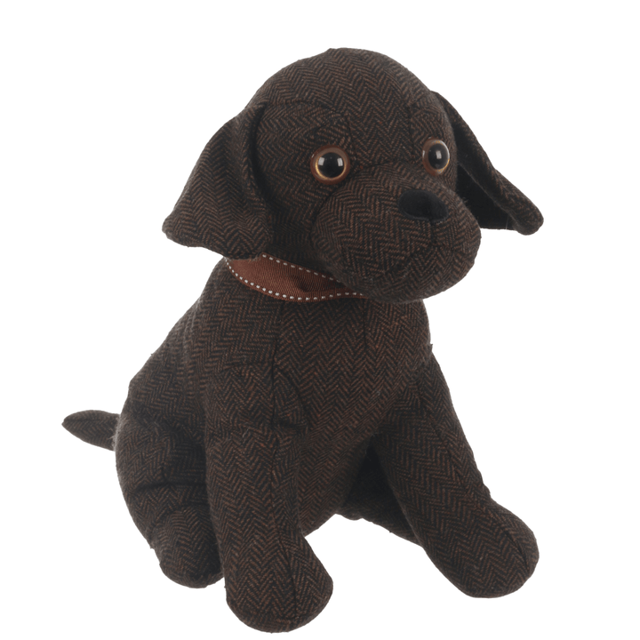 chocolate labrador door stop featuring herringbone pattern body with brown stitch detail collar