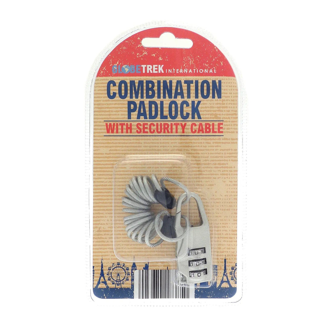 Combination padlock with security cable for keeping your luggage secure while you travel