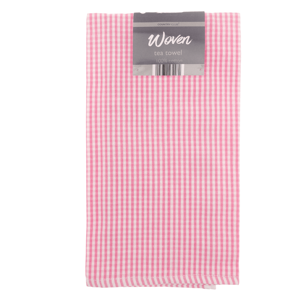 woven cotton pink check tea towel