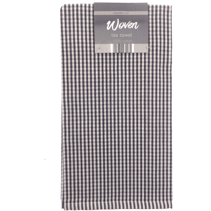 woven cotton black check tea towel