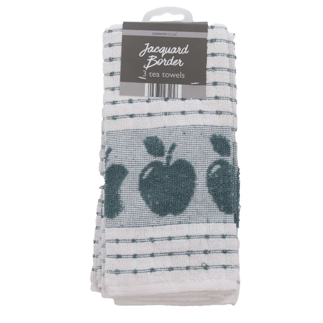 green apple design border jacquard tea towel