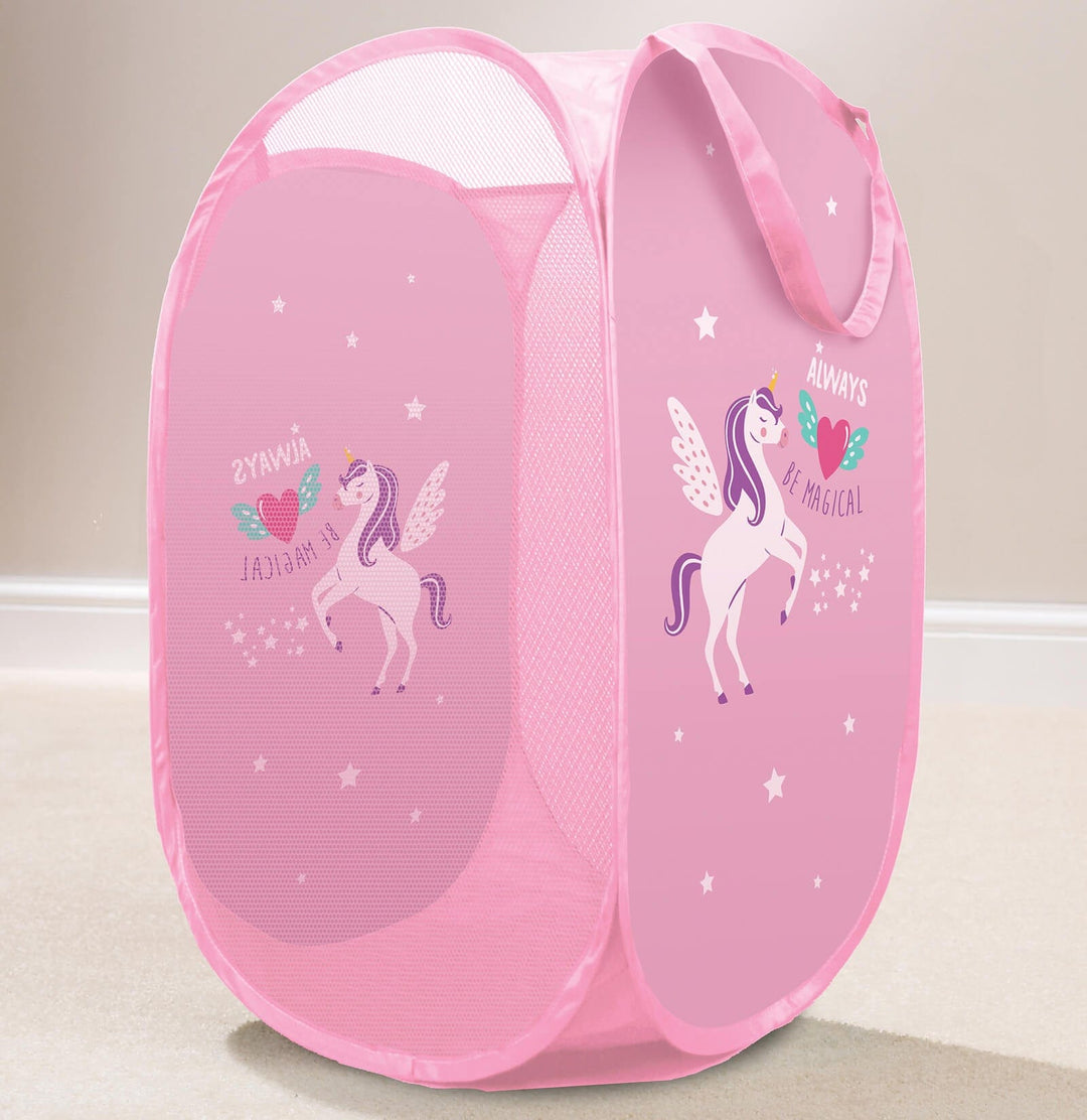 Kids Pop-up Room Tidy Foldable Laundry Basket Fun Print 58cm Unicorn