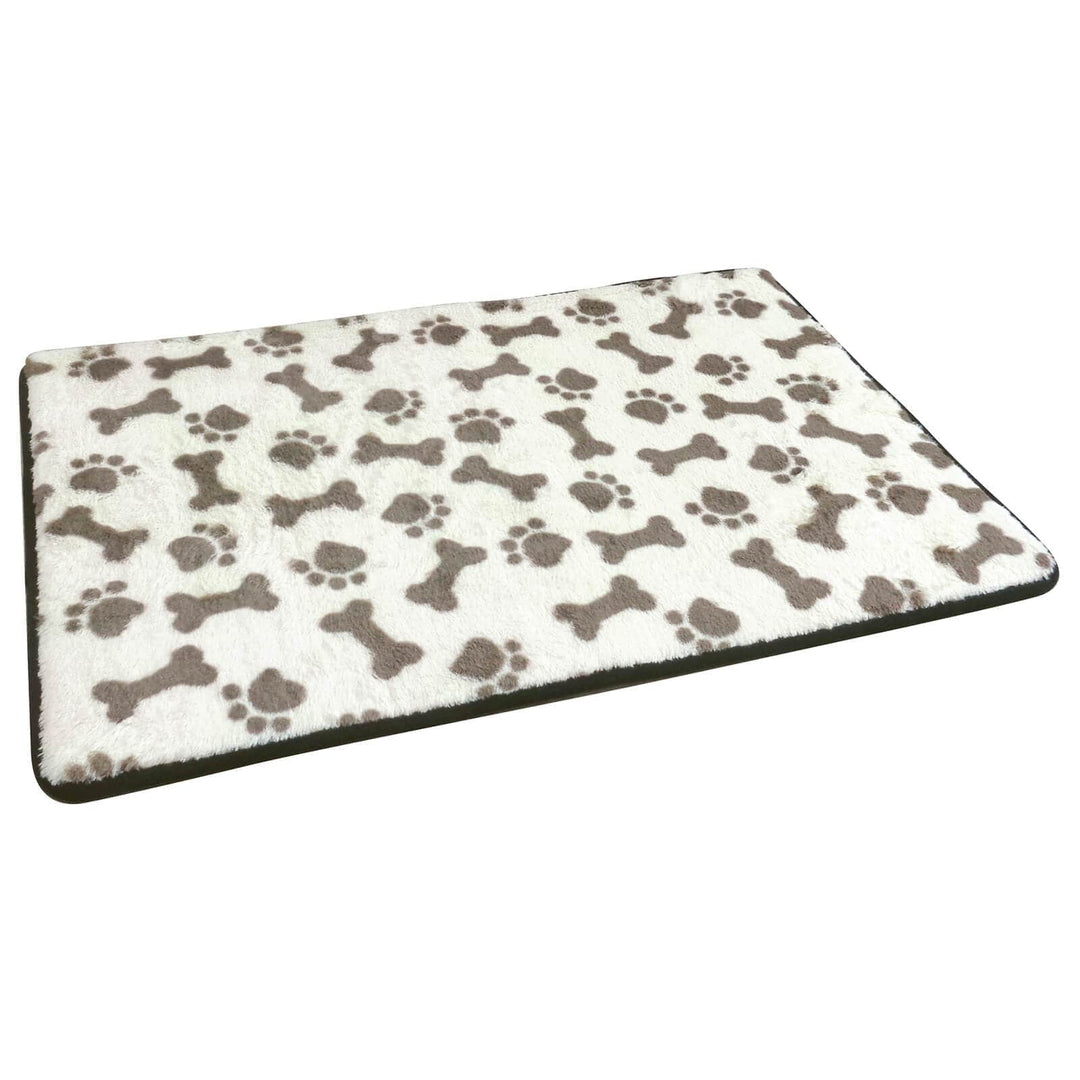 Memory Foam Pet Mat Paw Prints Bones Anti Slip 50x80cm Brown