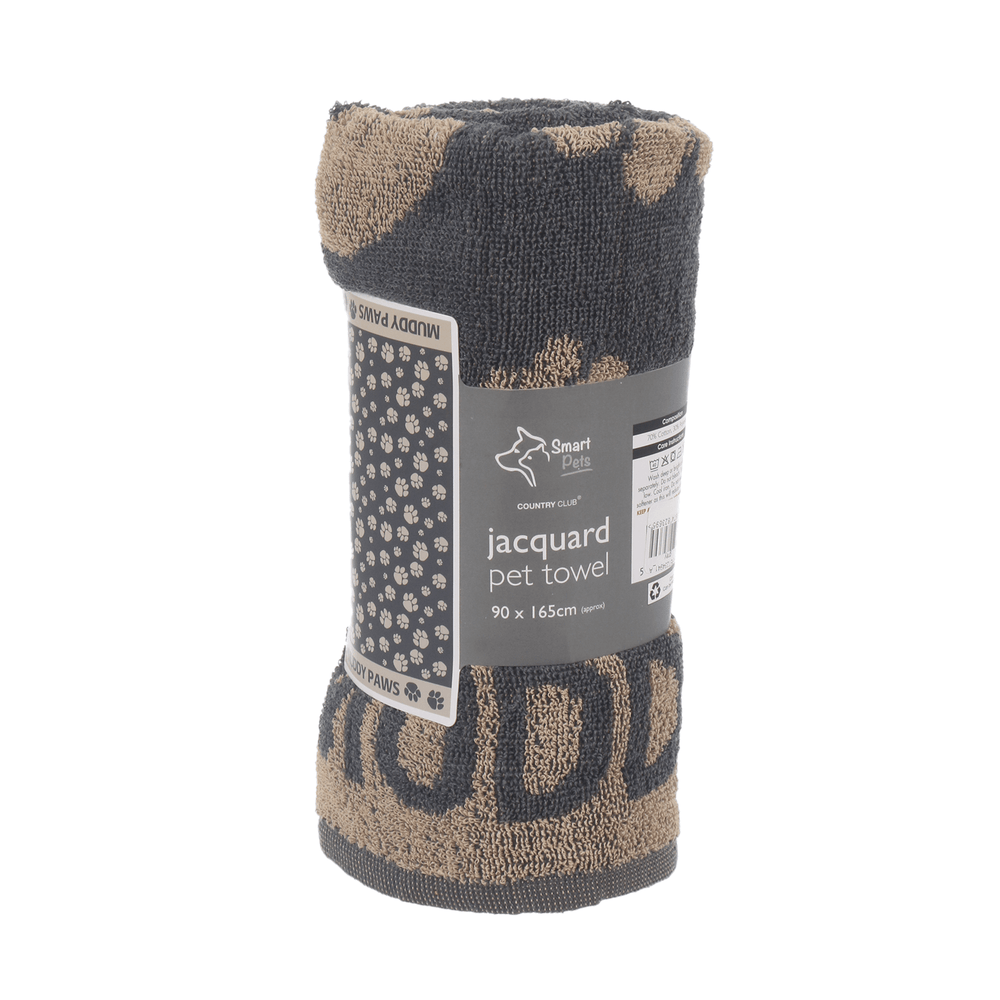 grey pet towel in cardboard wrap around packaging