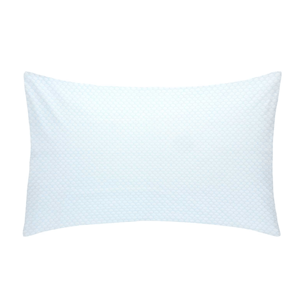 ice blue colour cooling pillowcase with pillow inside on white background