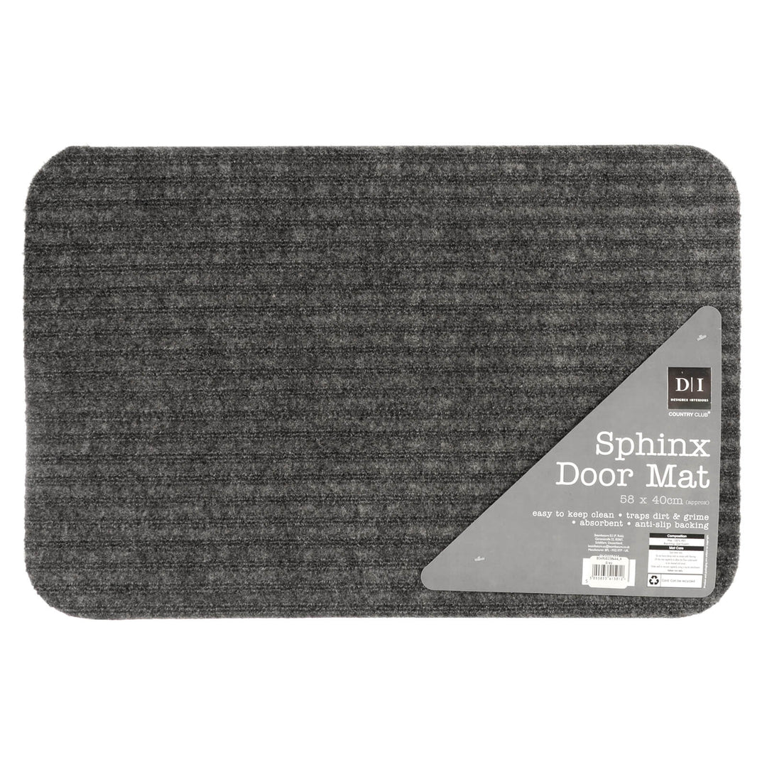 Sphinx door mat in grey with ridged surface to trap dirt and grime