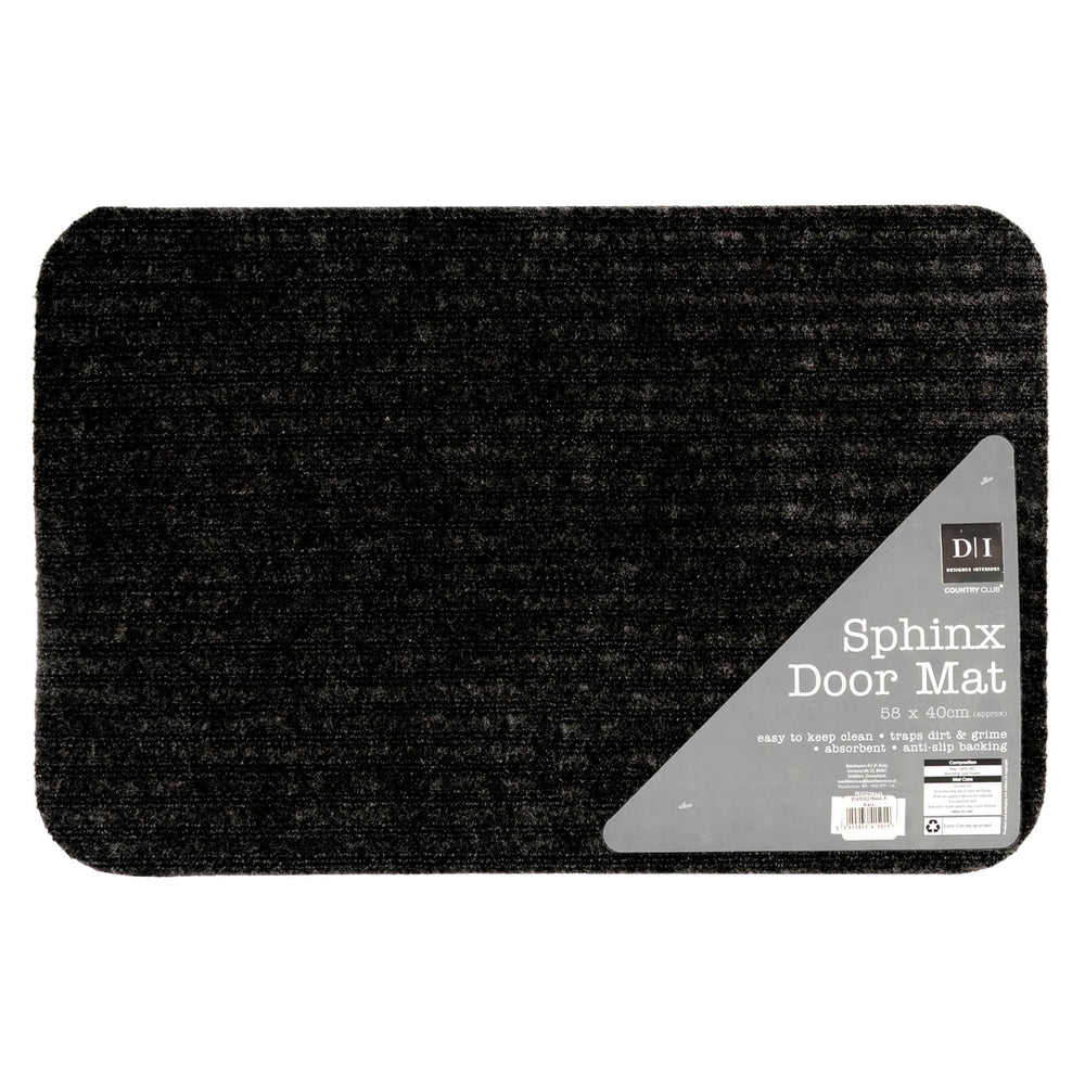 Sphinx door mat in black with ridged surface to trap dirt and grime