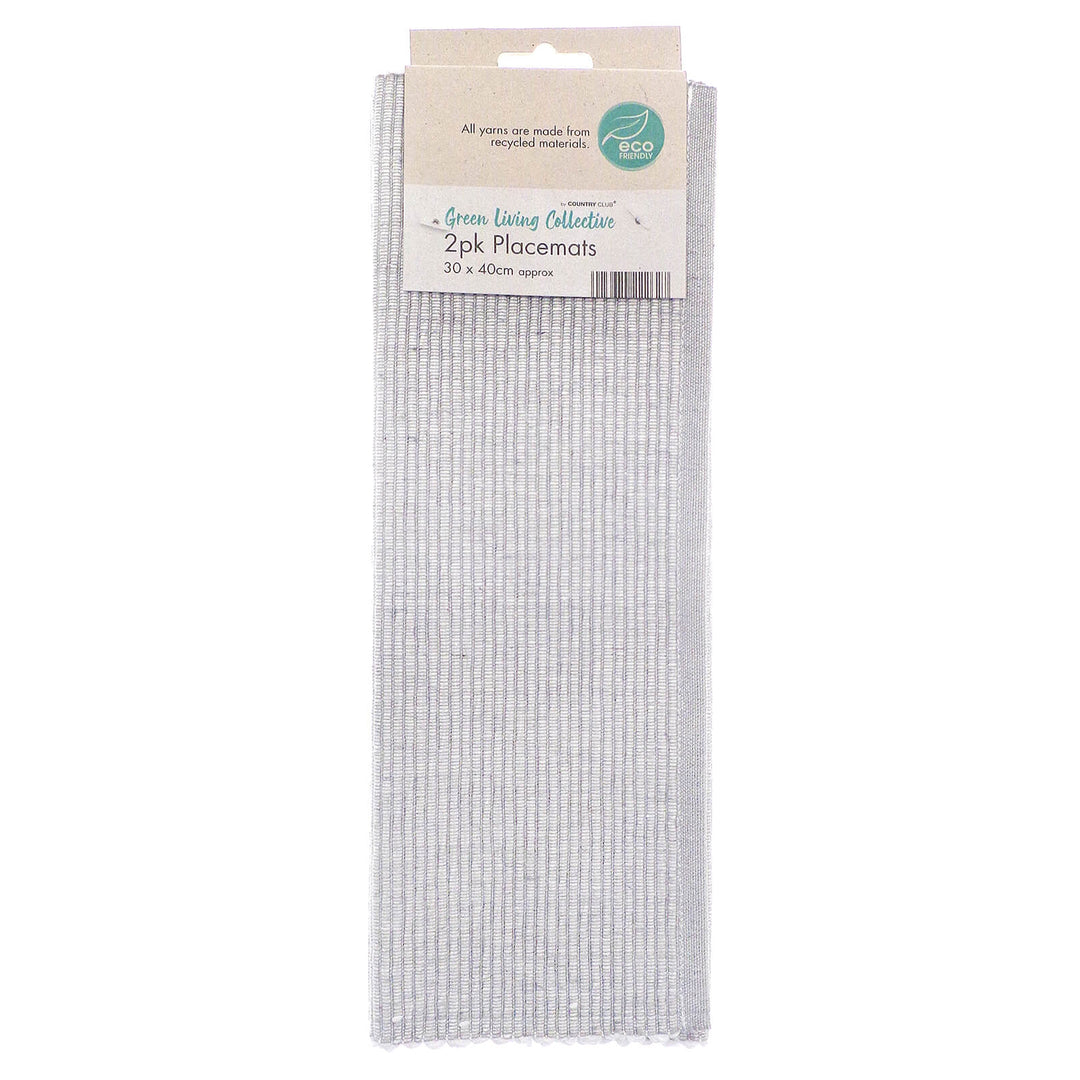 Woven Ribbed Placemats Cotton Rich Eco Friendly Pack Of 2 Grey