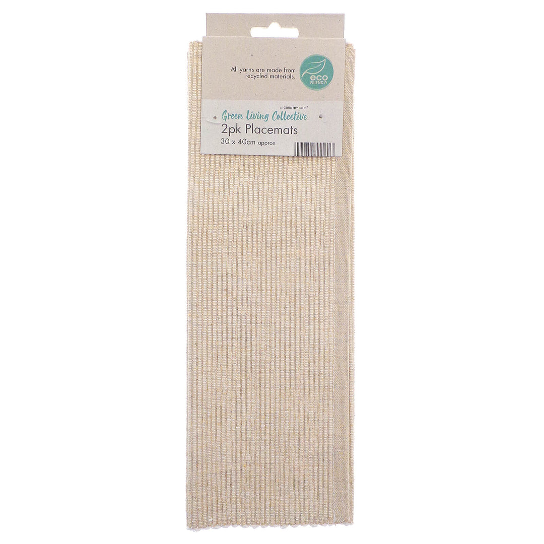 Woven Ribbed Placemats Cotton Rich Eco Friendly Pack Of 2 Natural