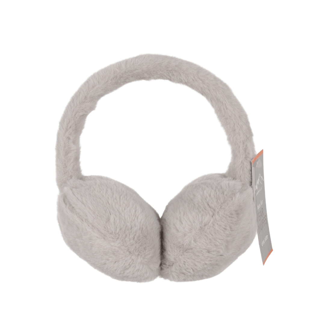 front view of fluffy faux fur grey colour earmuffs