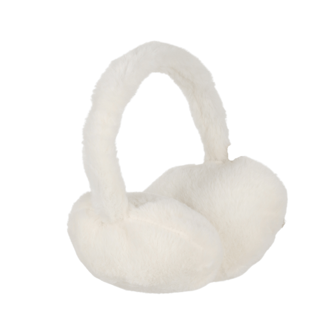 side view of fluffy faux fur cream colour earmuffs