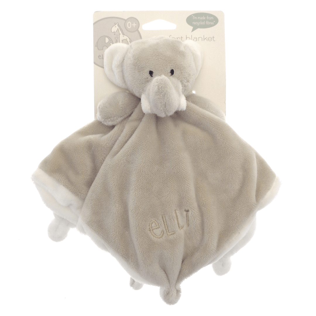 neutral elephant character with soft baby blanket
