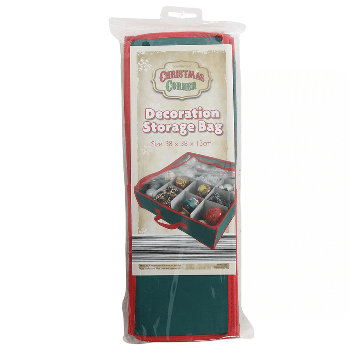 christmas decoration storage bag folded up in rectangle inside christmas corner packaging