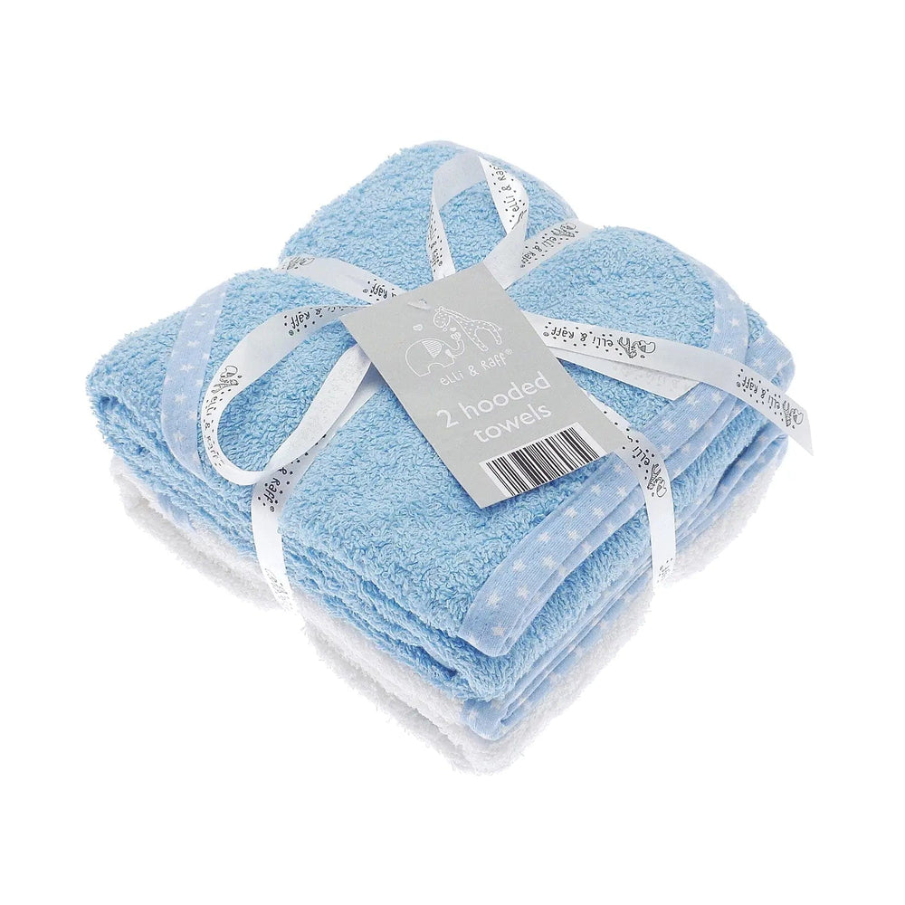 Pack of 2 blue and white hooded towels for baby bathtime