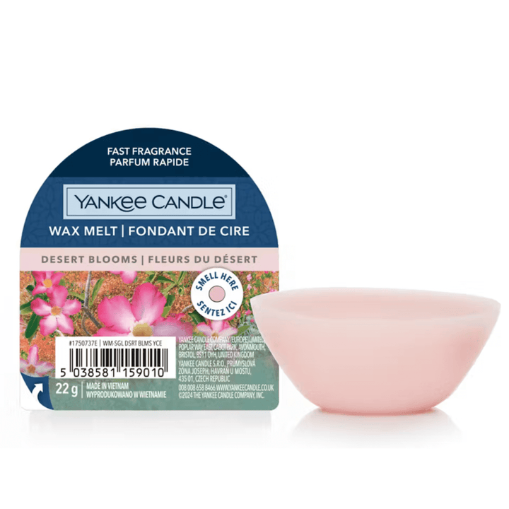 yankee candle desert blooms max melt packaging with 1 pink wax melt cup