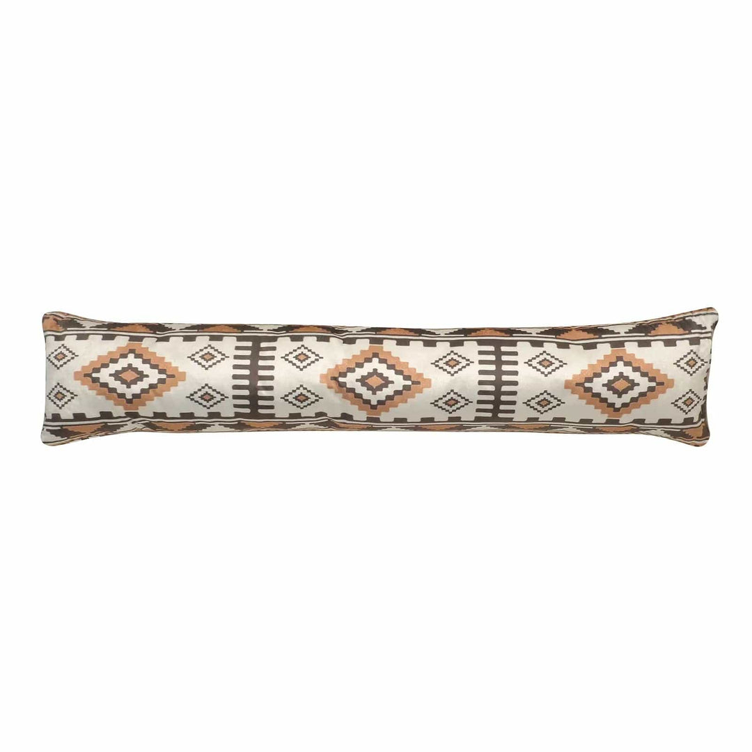 Draught excluder with geometric pattern in browns and cream