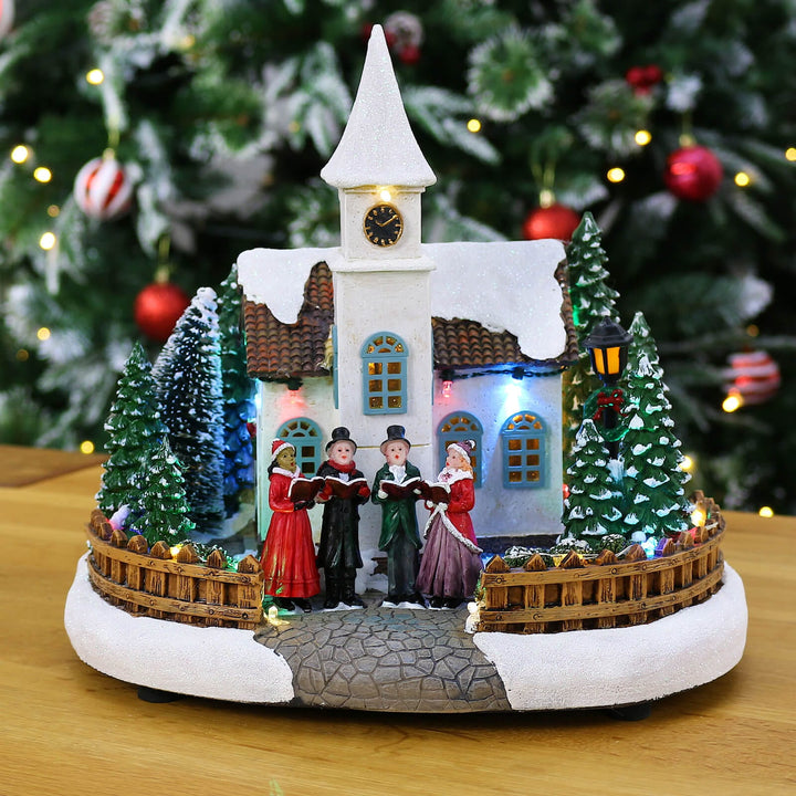 Christmas Church Choir Snow Scene Light Up Decoration 25cm