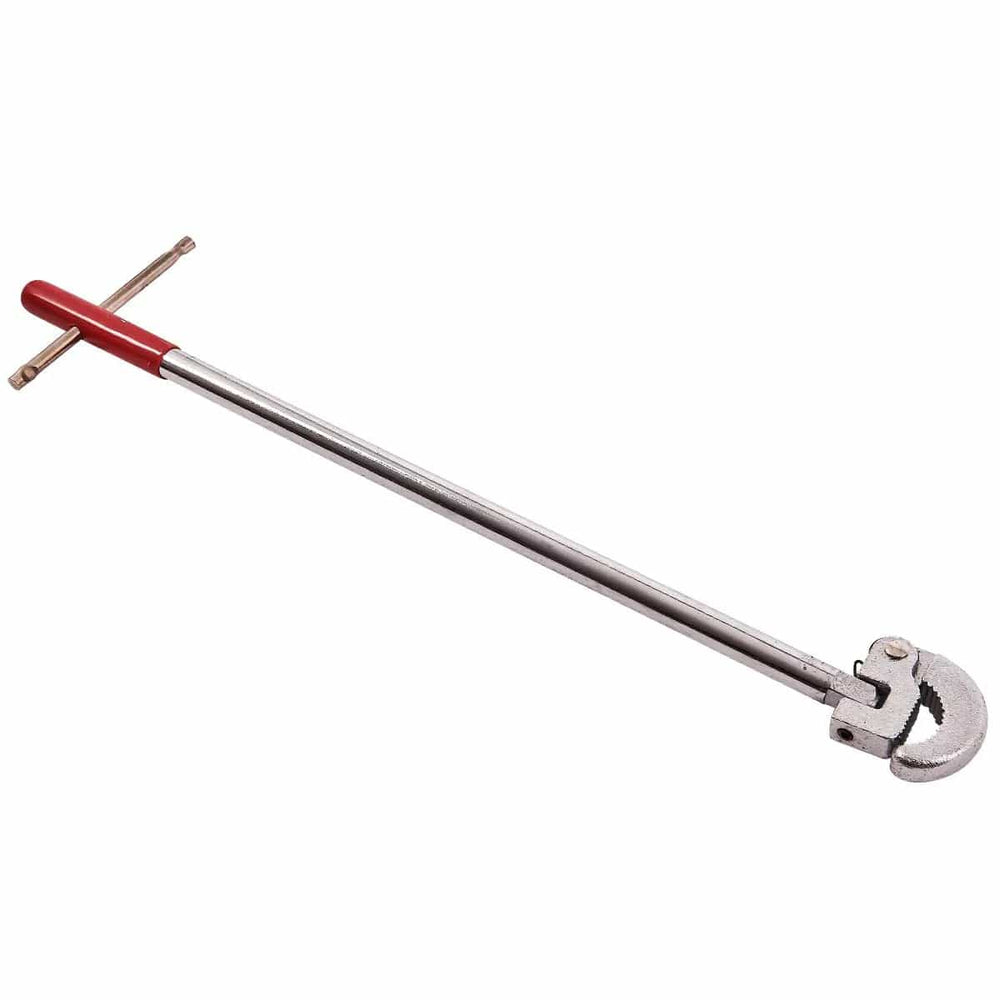 Large  adjustable basin wrench with steel tommy bar and serrated jaws