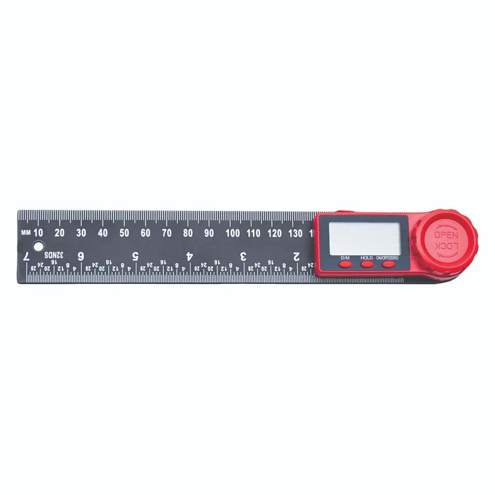 Digital display angle finder tool with red dial locking button