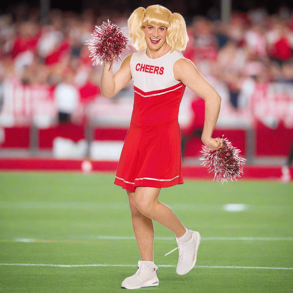 Mens Hot Cheerleader Fancy Dress  on football field