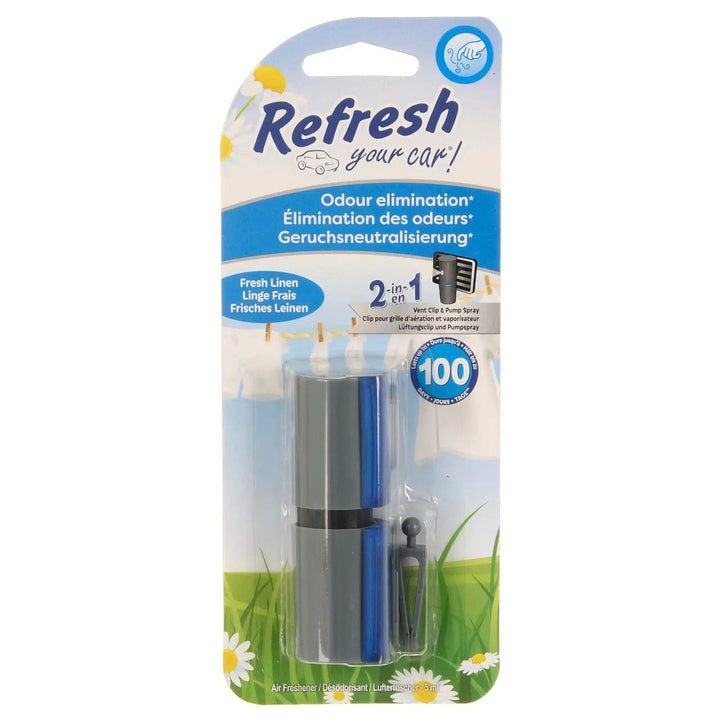 Refresh your car odour eliminator 2 in 1 vent clip and pump spray in grey