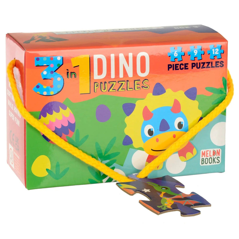 3 in 1 dinosaur puzzles with 6, 9 and 12 large pieces for little hands