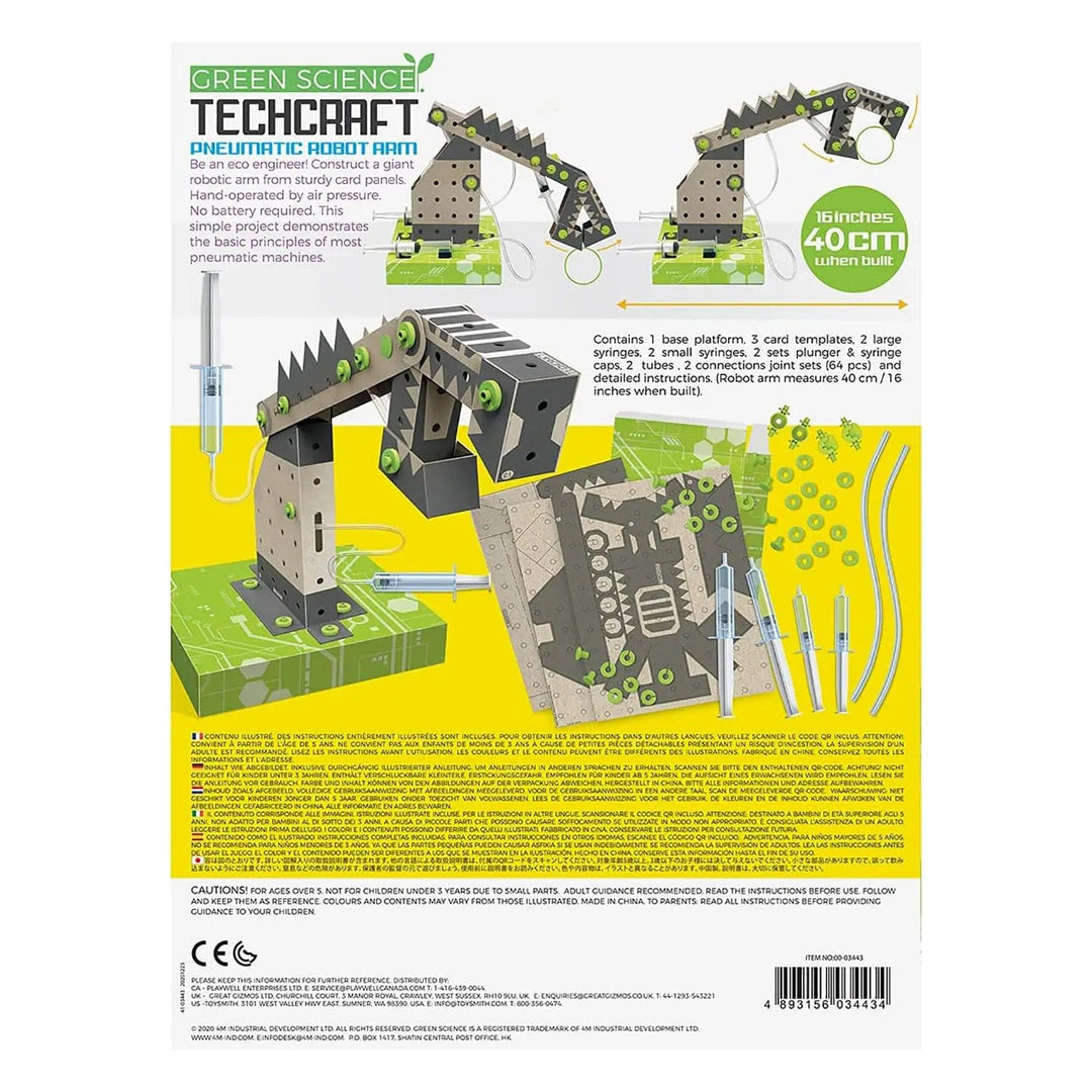 Back of the box of pneumatic robot arm construction kit