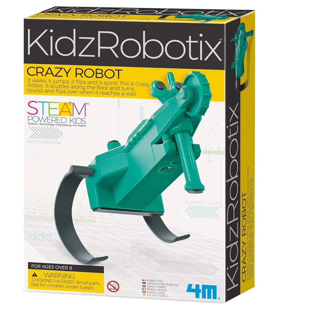 Box packaging of KidsRobotix crazy robot building kit for age 8 years and over