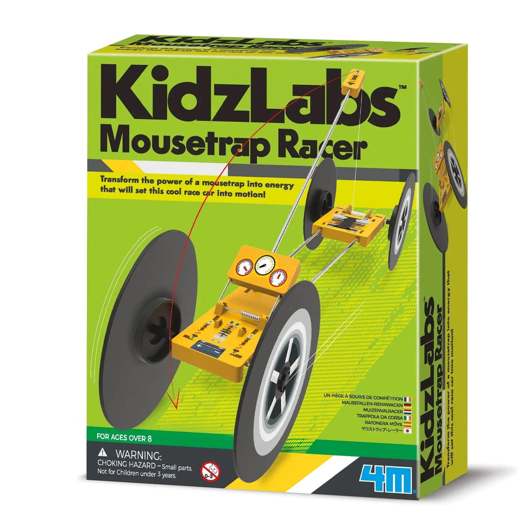 Box packaging for KidzLabs mousetrap racer building kit