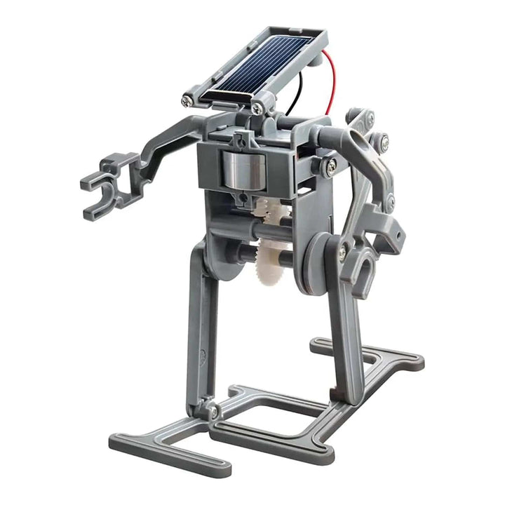 Grey plastic solar powered robot with motorised legs and arms