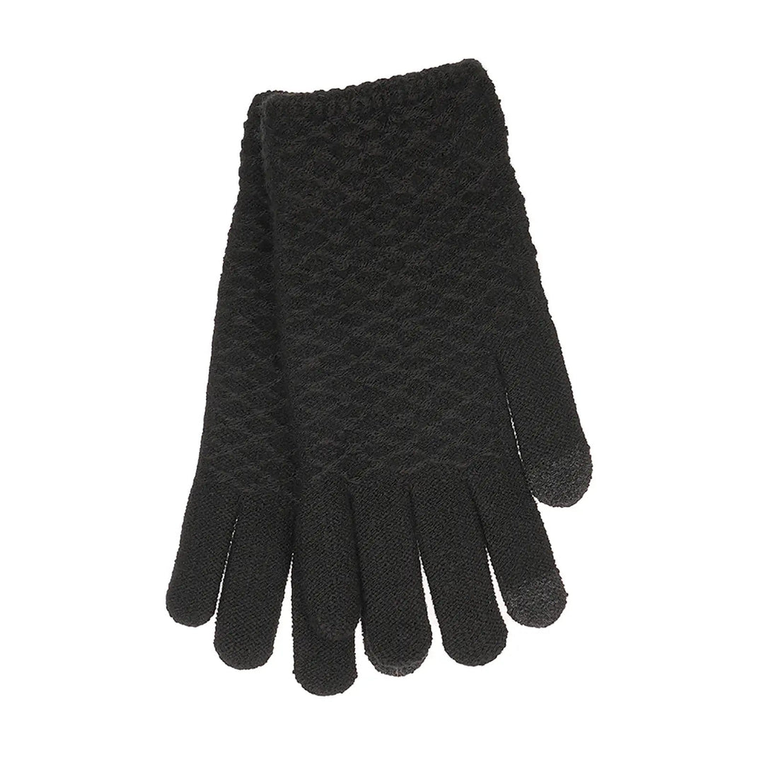 Ladies black touch screen gloves for using a smart phone in winter