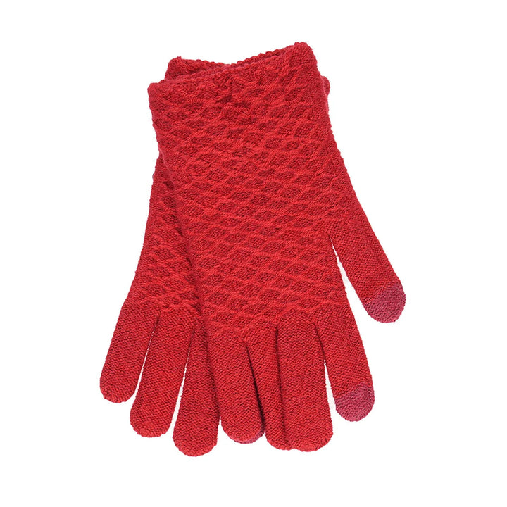 Red diamond pattern touch screen gloves for using a smart phone while outside in the cold