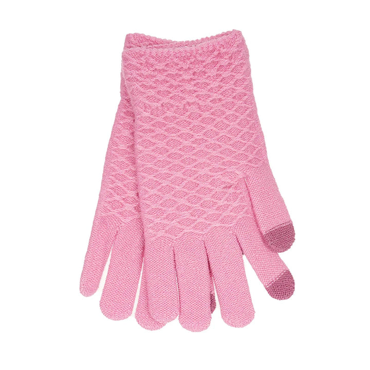 Diamond pattern pink touch screen gloves for women