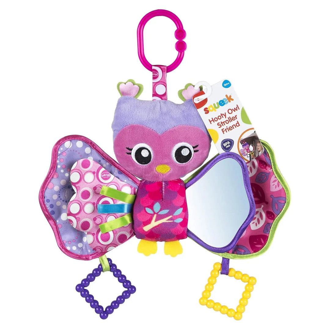 Hooty Owl Stroller friends baby activity toy with mirror and square teething rings